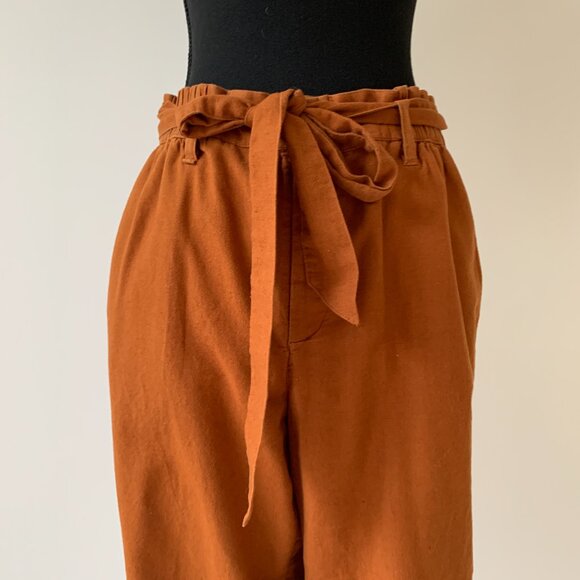 American Eagle Burnt Orange Paper Bag Waist Linen Blend Pants - Size Medium - Picture 2 of 9
